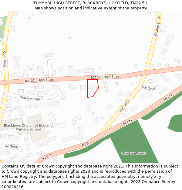 THYMARI, HIGH STREET, BLACKBOYS, UCKFIELD, TN22 5JU: Location map and indicative extent of plot