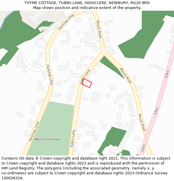 THYME COTTAGE, TUBBS LANE, HIGHCLERE, NEWBURY, RG20 9RD: Location map and indicative extent of plot