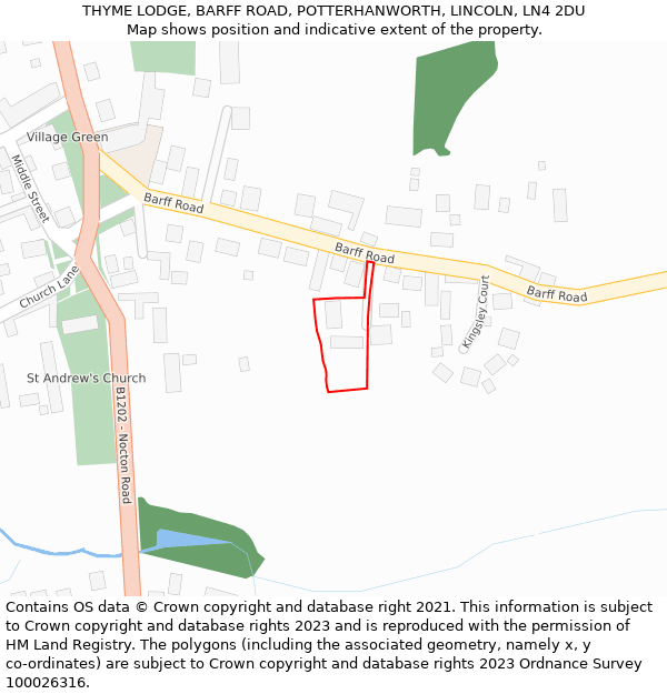 THYME LODGE, BARFF ROAD, POTTERHANWORTH, LINCOLN, LN4 2DU: Location map and indicative extent of plot