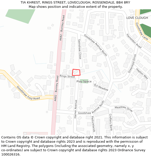 TIA KHREST, RINGS STREET, LOVECLOUGH, ROSSENDALE, BB4 8RY: Location map and indicative extent of plot