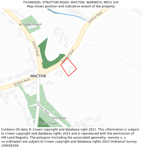 TICHWOOD, STRATTON ROAD, WACTON, NORWICH, NR15 2UF: Location map and indicative extent of plot