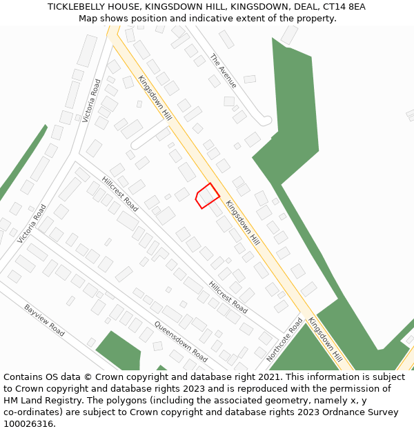 TICKLEBELLY HOUSE, KINGSDOWN HILL, KINGSDOWN, DEAL, CT14 8EA: Location map and indicative extent of plot