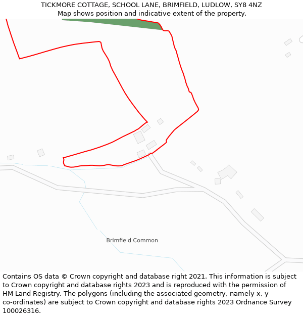 TICKMORE COTTAGE, SCHOOL LANE, BRIMFIELD, LUDLOW, SY8 4NZ: Location map and indicative extent of plot