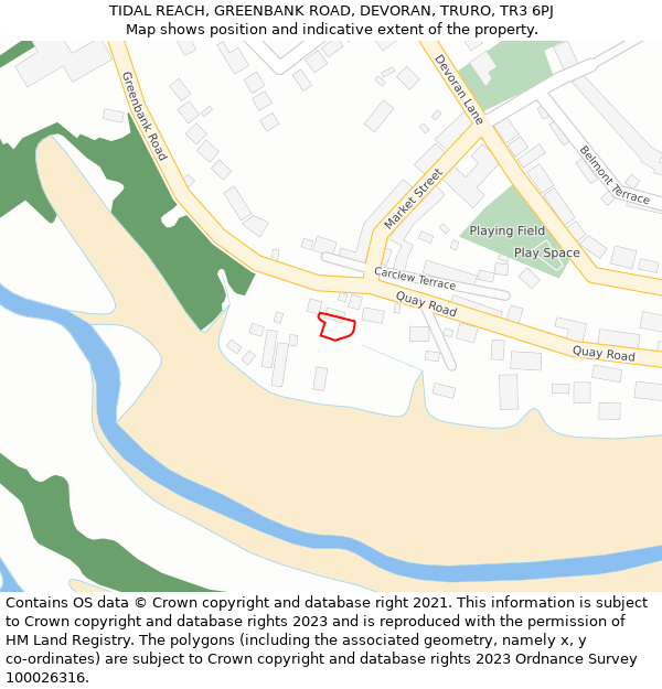 TIDAL REACH, GREENBANK ROAD, DEVORAN, TRURO, TR3 6PJ: Location map and indicative extent of plot