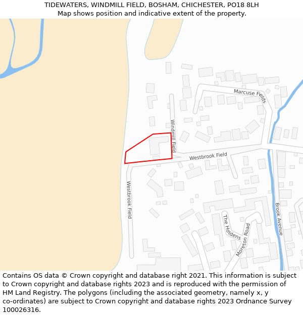 TIDEWATERS, WINDMILL FIELD, BOSHAM, CHICHESTER, PO18 8LH: Location map and indicative extent of plot