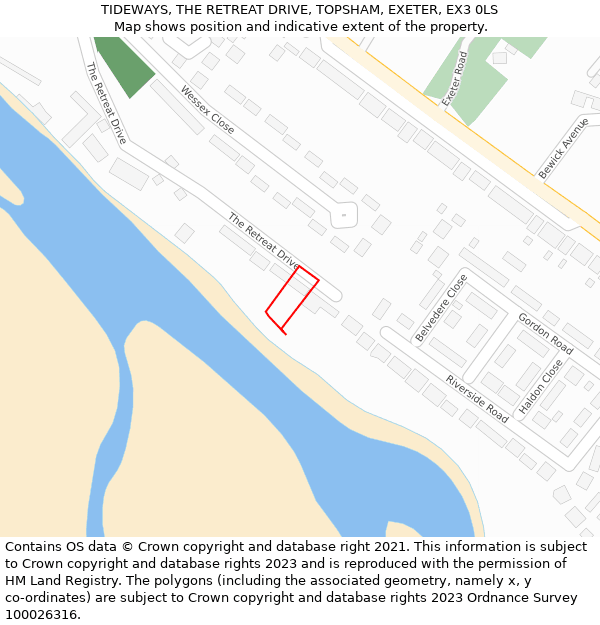 TIDEWAYS, THE RETREAT DRIVE, TOPSHAM, EXETER, EX3 0LS: Location map and indicative extent of plot