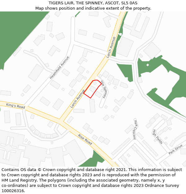 TIGERS LAIR, THE SPINNEY, ASCOT, SL5 0AS: Location map and indicative extent of plot