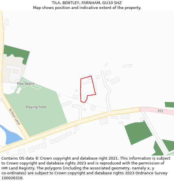 TILA, BENTLEY, FARNHAM, GU10 5HZ: Location map and indicative extent of plot