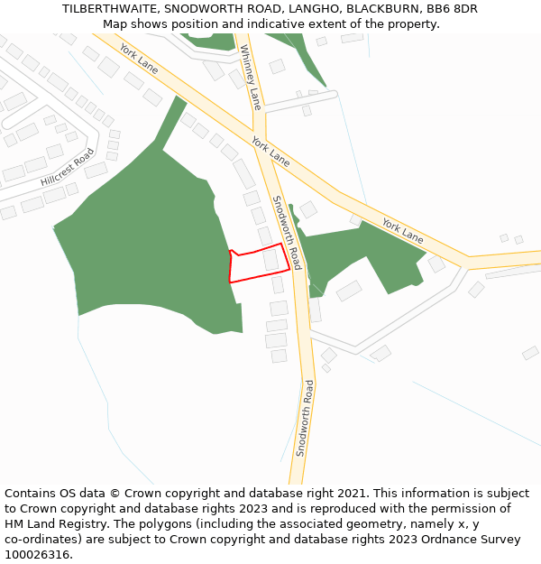 TILBERTHWAITE, SNODWORTH ROAD, LANGHO, BLACKBURN, BB6 8DR: Location map and indicative extent of plot