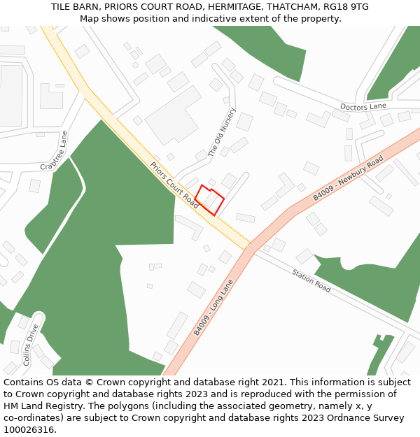 TILE BARN, PRIORS COURT ROAD, HERMITAGE, THATCHAM, RG18 9TG: Location map and indicative extent of plot