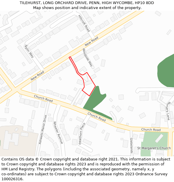 TILEHURST, LONG ORCHARD DRIVE, PENN, HIGH WYCOMBE, HP10 8DD: Location map and indicative extent of plot