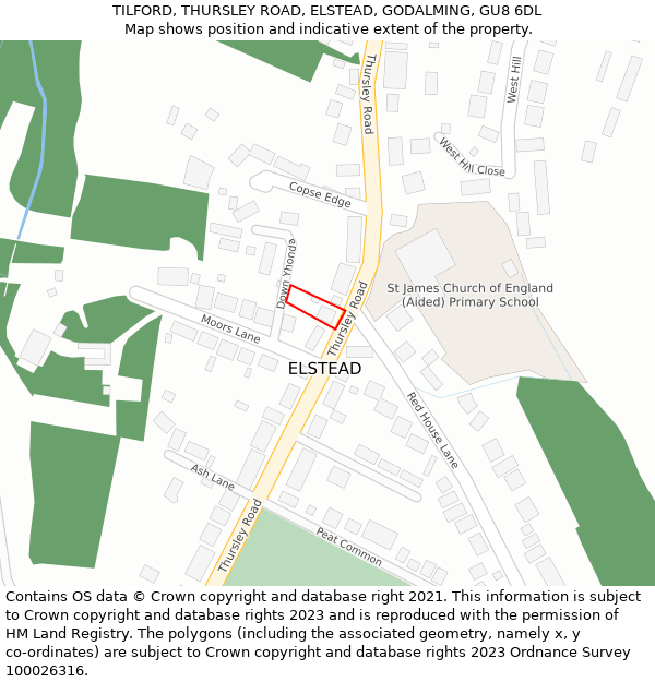 TILFORD, THURSLEY ROAD, ELSTEAD, GODALMING, GU8 6DL: Location map and indicative extent of plot