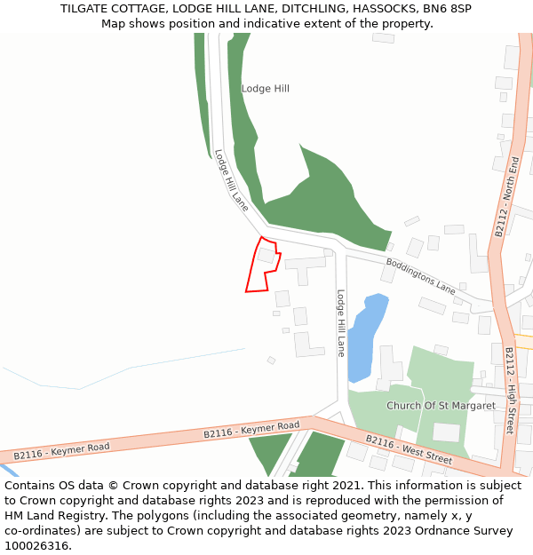 TILGATE COTTAGE, LODGE HILL LANE, DITCHLING, HASSOCKS, BN6 8SP: Location map and indicative extent of plot