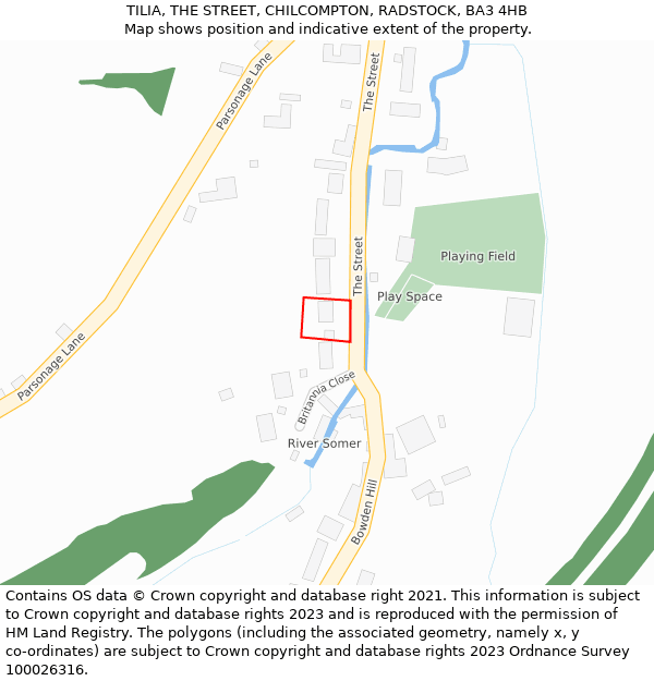 TILIA, THE STREET, CHILCOMPTON, RADSTOCK, BA3 4HB: Location map and indicative extent of plot