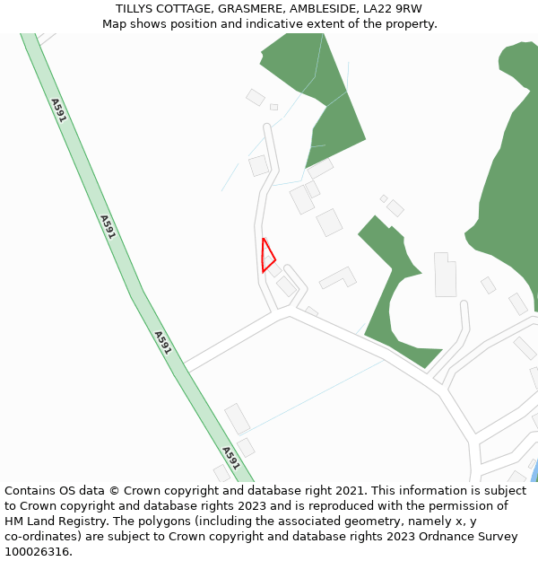 TILLYS COTTAGE, GRASMERE, AMBLESIDE, LA22 9RW: Location map and indicative extent of plot