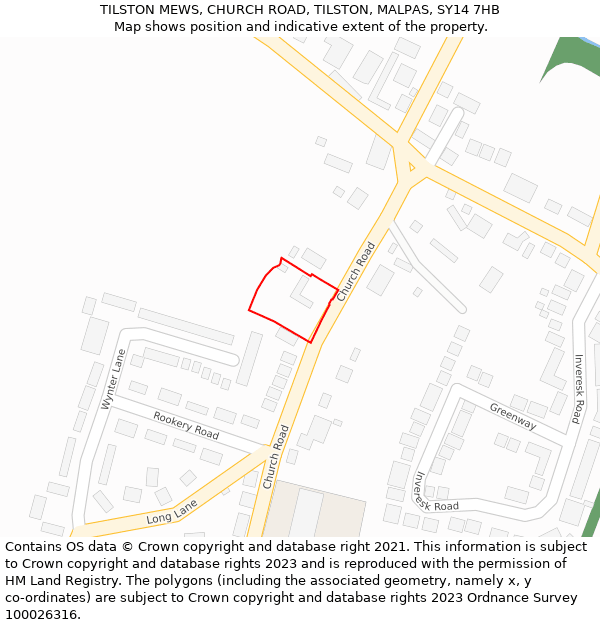 TILSTON MEWS, CHURCH ROAD, TILSTON, MALPAS, SY14 7HB: Location map and indicative extent of plot