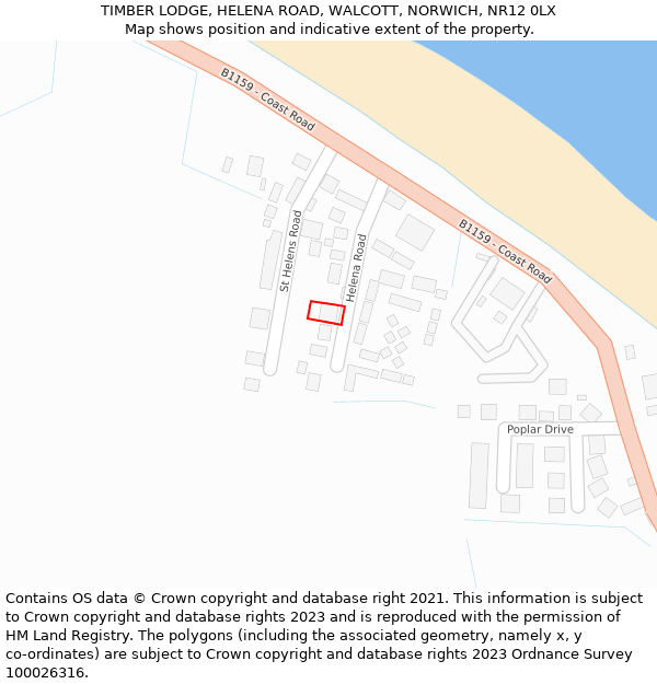 TIMBER LODGE, HELENA ROAD, WALCOTT, NORWICH, NR12 0LX: Location map and indicative extent of plot