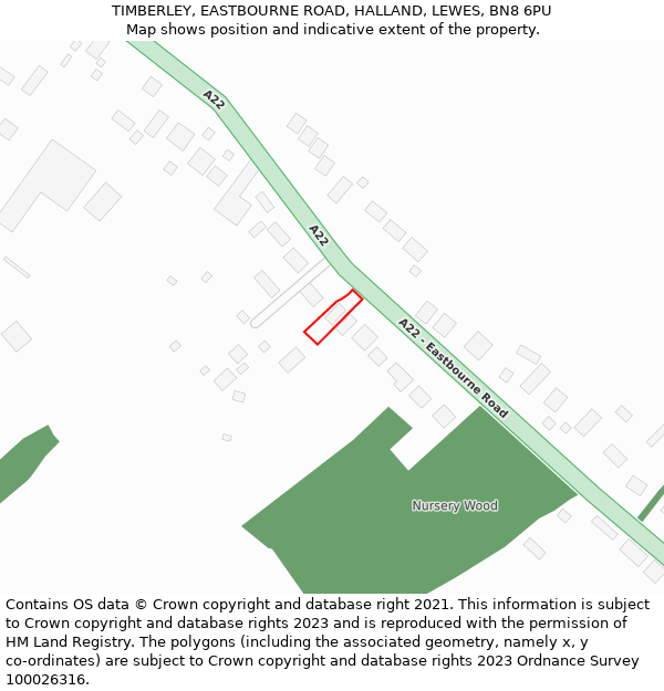 TIMBERLEY, EASTBOURNE ROAD, HALLAND, LEWES, BN8 6PU: Location map and indicative extent of plot