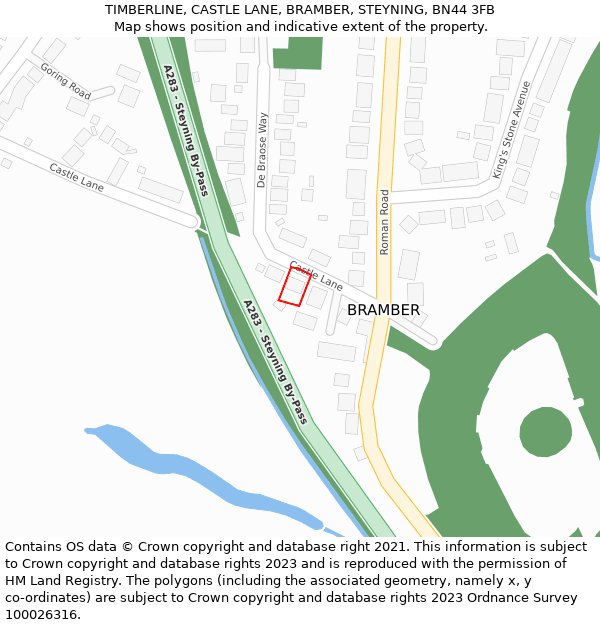 TIMBERLINE, CASTLE LANE, BRAMBER, STEYNING, BN44 3FB: Location map and indicative extent of plot