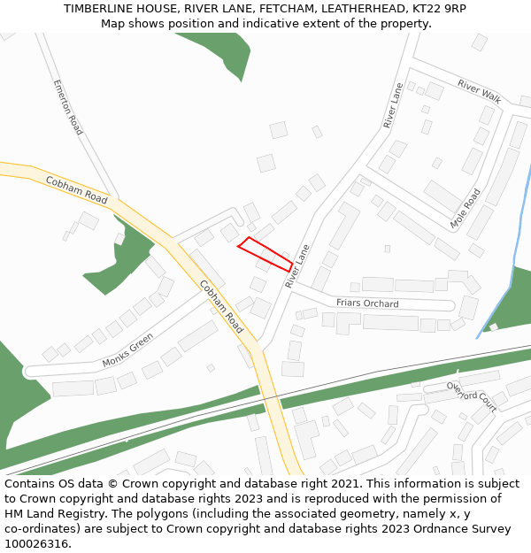 TIMBERLINE HOUSE, RIVER LANE, FETCHAM, LEATHERHEAD, KT22 9RP: Location map and indicative extent of plot