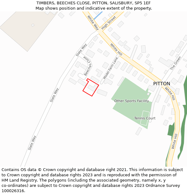 TIMBERS, BEECHES CLOSE, PITTON, SALISBURY, SP5 1EF: Location map and indicative extent of plot