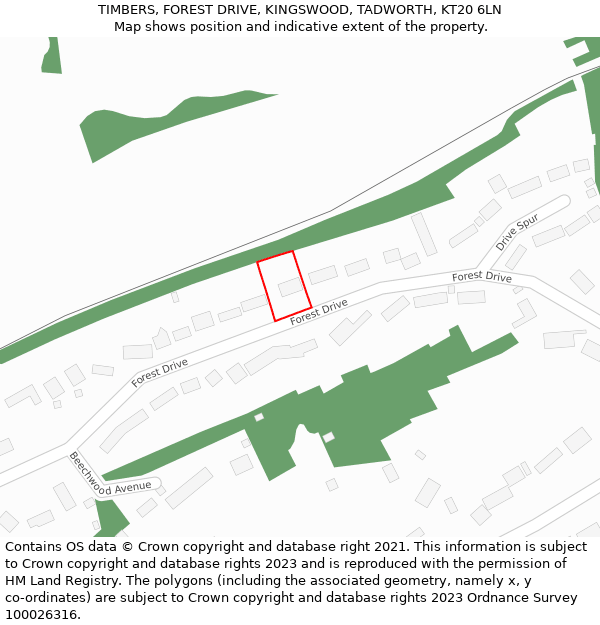 TIMBERS, FOREST DRIVE, KINGSWOOD, TADWORTH, KT20 6LN: Location map and indicative extent of plot