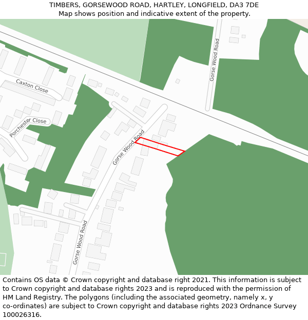 TIMBERS, GORSEWOOD ROAD, HARTLEY, LONGFIELD, DA3 7DE: Location map and indicative extent of plot