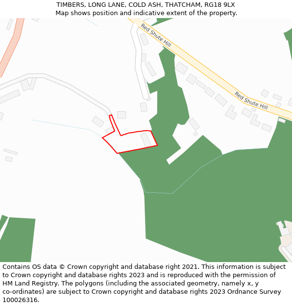 TIMBERS, LONG LANE, COLD ASH, THATCHAM, RG18 9LX: Location map and indicative extent of plot