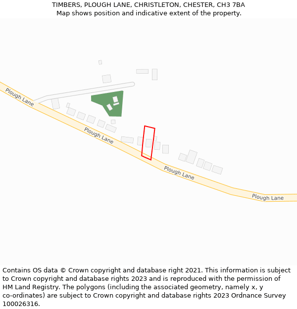 TIMBERS, PLOUGH LANE, CHRISTLETON, CHESTER, CH3 7BA: Location map and indicative extent of plot