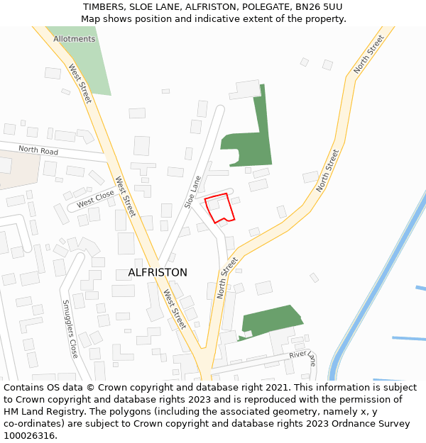 TIMBERS, SLOE LANE, ALFRISTON, POLEGATE, BN26 5UU: Location map and indicative extent of plot