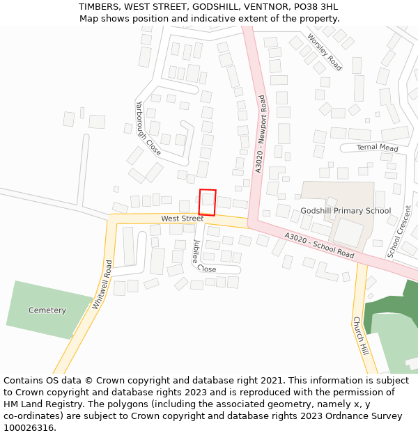 TIMBERS, WEST STREET, GODSHILL, VENTNOR, PO38 3HL: Location map and indicative extent of plot