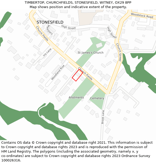 TIMBERTOP, CHURCHFIELDS, STONESFIELD, WITNEY, OX29 8PP: Location map and indicative extent of plot