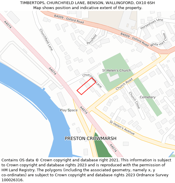 TIMBERTOPS, CHURCHFIELD LANE, BENSON, WALLINGFORD, OX10 6SH: Location map and indicative extent of plot