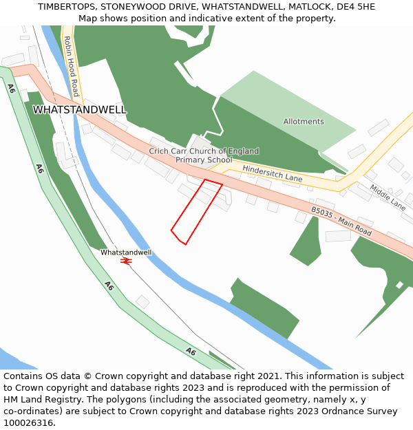 TIMBERTOPS, STONEYWOOD DRIVE, WHATSTANDWELL, MATLOCK, DE4 5HE: Location map and indicative extent of plot