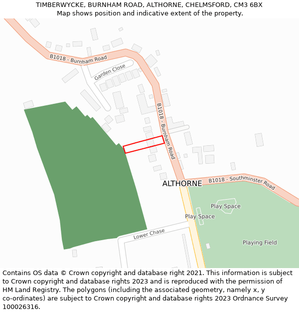 TIMBERWYCKE, BURNHAM ROAD, ALTHORNE, CHELMSFORD, CM3 6BX: Location map and indicative extent of plot