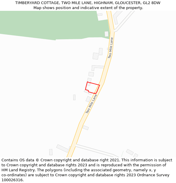 TIMBERYARD COTTAGE, TWO MILE LANE, HIGHNAM, GLOUCESTER, GL2 8DW: Location map and indicative extent of plot