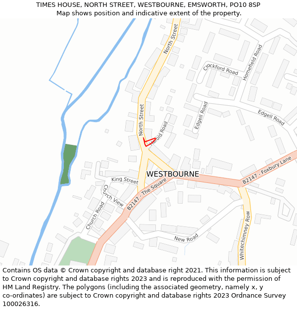 TIMES HOUSE, NORTH STREET, WESTBOURNE, EMSWORTH, PO10 8SP: Location map and indicative extent of plot