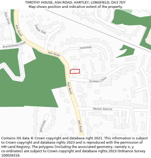 TIMOTHY HOUSE, ASH ROAD, HARTLEY, LONGFIELD, DA3 7DY: Location map and indicative extent of plot