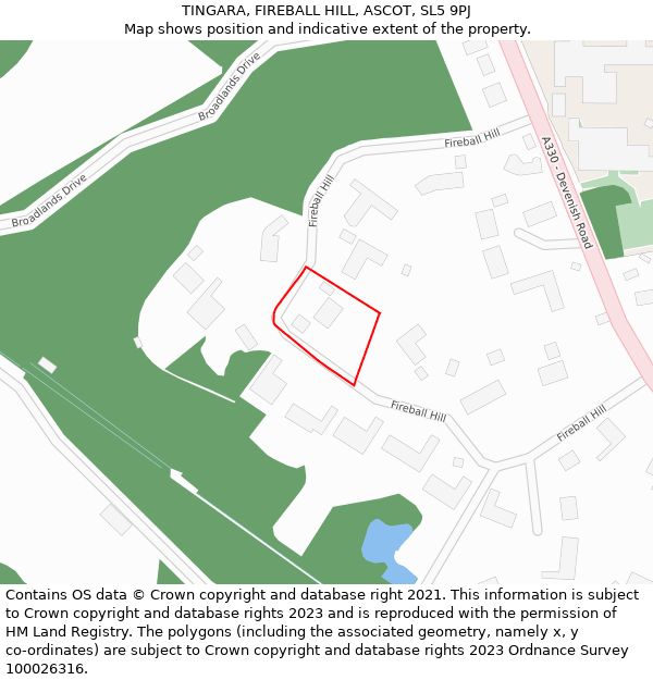 TINGARA, FIREBALL HILL, ASCOT, SL5 9PJ: Location map and indicative extent of plot