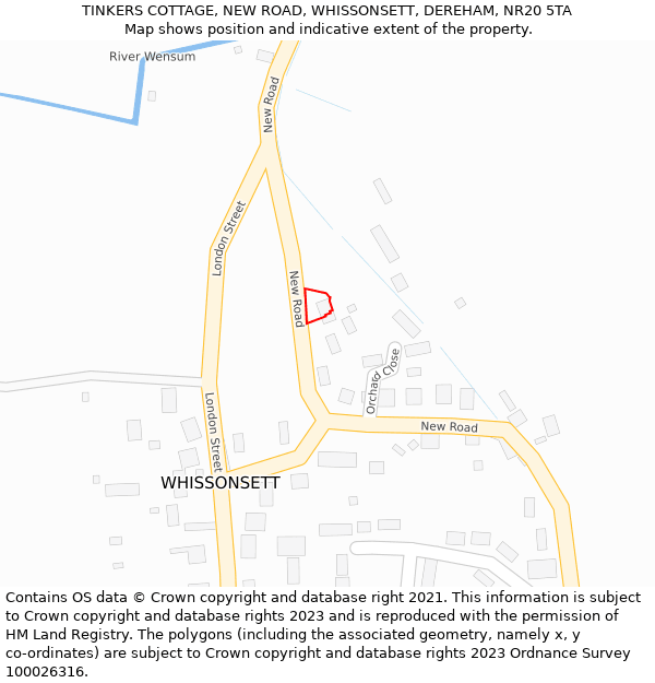 TINKERS COTTAGE, NEW ROAD, WHISSONSETT, DEREHAM, NR20 5TA: Location map and indicative extent of plot