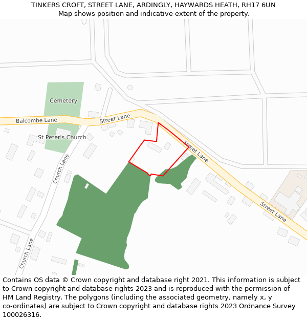 TINKERS CROFT, STREET LANE, ARDINGLY, HAYWARDS HEATH, RH17 6UN: Location map and indicative extent of plot