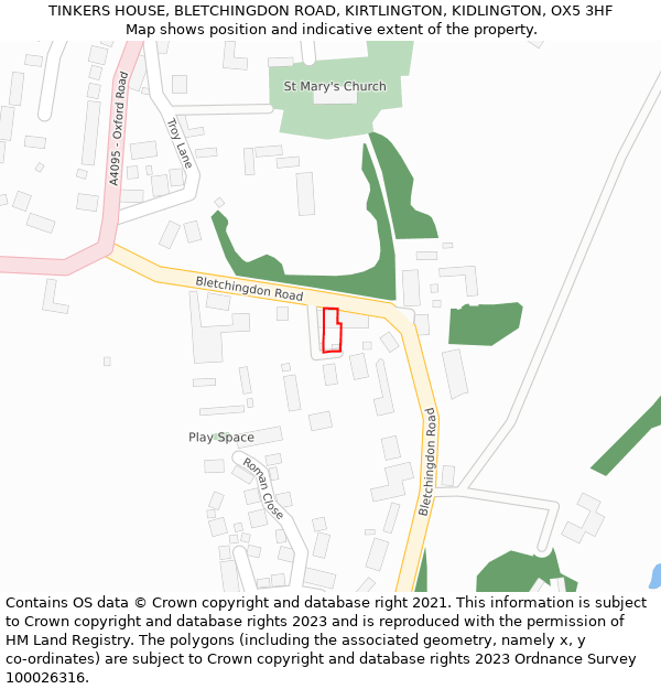 TINKERS HOUSE, BLETCHINGDON ROAD, KIRTLINGTON, KIDLINGTON, OX5 3HF: Location map and indicative extent of plot