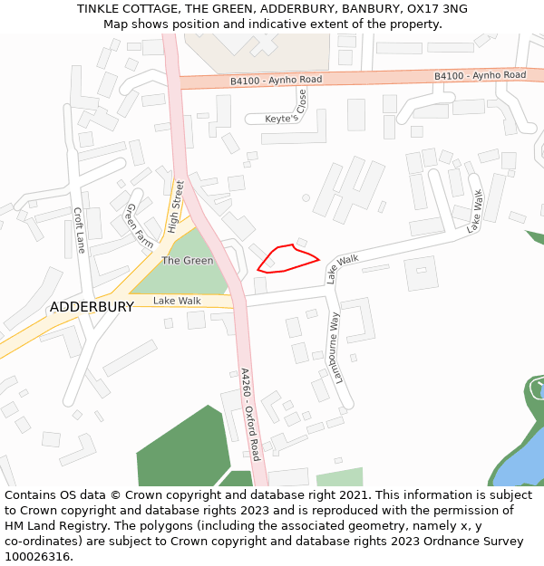 TINKLE COTTAGE, THE GREEN, ADDERBURY, BANBURY, OX17 3NG: Location map and indicative extent of plot