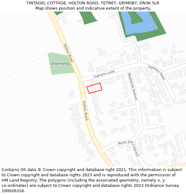 TINTAGEL COTTAGE, HOLTON ROAD, TETNEY, GRIMSBY, DN36 5LR: Location map and indicative extent of plot