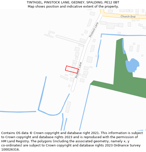 TINTAGEL, PINSTOCK LANE, GEDNEY, SPALDING, PE12 0BT: Location map and indicative extent of plot