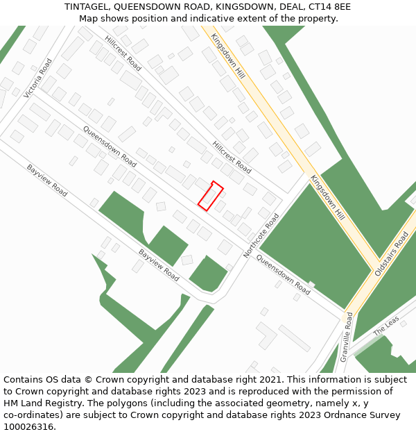 TINTAGEL, QUEENSDOWN ROAD, KINGSDOWN, DEAL, CT14 8EE: Location map and indicative extent of plot