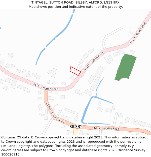 TINTAGEL, SUTTON ROAD, BILSBY, ALFORD, LN13 9PX: Location map and indicative extent of plot