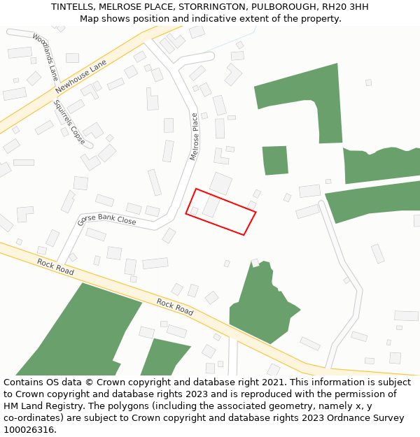 TINTELLS, MELROSE PLACE, STORRINGTON, PULBOROUGH, RH20 3HH: Location map and indicative extent of plot