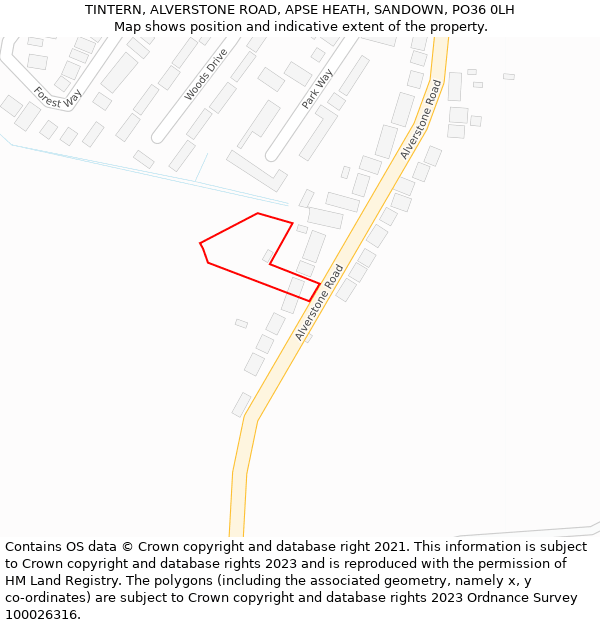 TINTERN, ALVERSTONE ROAD, APSE HEATH, SANDOWN, PO36 0LH: Location map and indicative extent of plot