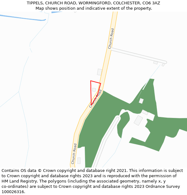 TIPPELS, CHURCH ROAD, WORMINGFORD, COLCHESTER, CO6 3AZ: Location map and indicative extent of plot